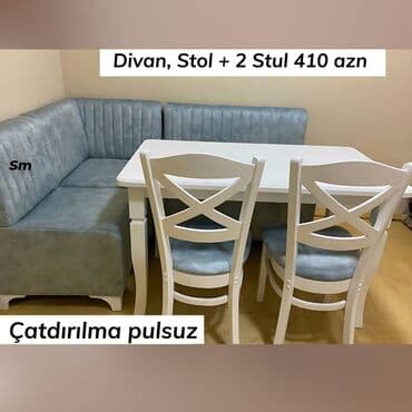 metbex ucun masa: 💫 Mətbəx Dəsti – 410₼ 📏 Ölçülər: • Divan: 1.20 × 1.70 m • Masa — 2