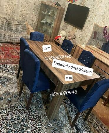 taxta stol stul satiram: Qonaq otağı üçün, Yeni, Açılmayan, Dördbucaq masa, 6 stul — 2