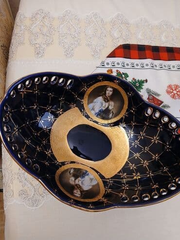 aksesuar qabi: Məhsul: Boyalı və qızılı işləməli dekorativ porselen meyvə/güllük qab — 2