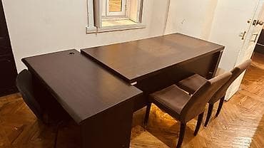 1) Ofis mebel dəsti – ağac Qara rengdə : 3 qabaq işçi masası, 1 böyük — 10