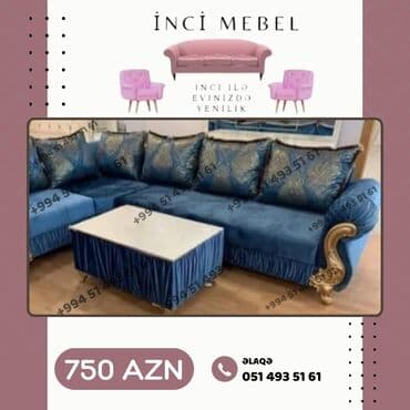 Masa və oturacaq dəstləri: Künc divan, Yeni, Açılan, Bazalı, Parça, Şəhərdaxili pulsuz çatdırılma