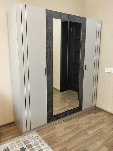 Yeni, 4 qapılı, Güzgülü, Boz, Taxta, Açılan, Düz dolab