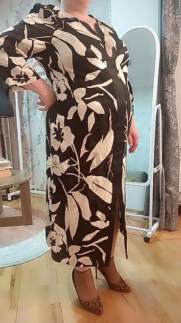 Qadınlar üçün elegant midi don - Rəng: qara fon üzərində krem/bej iri — 1