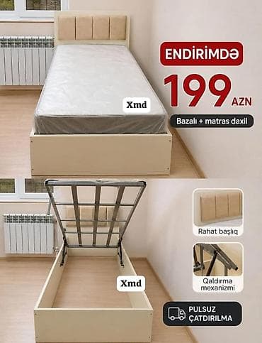 Bazalı tək nəfərlik çarpayı – matras daxil - Ölçü: tək nəfərlik