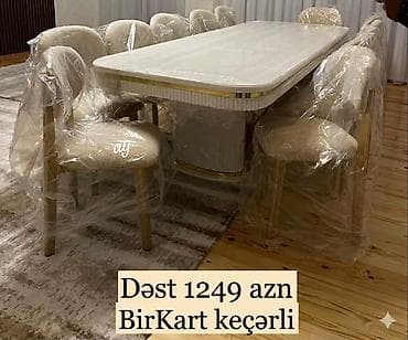 stol ustul: Yemək otağı dəsti - Dəst: masa + 8 ədəd stul - Masa: uzunsov formalı — 1