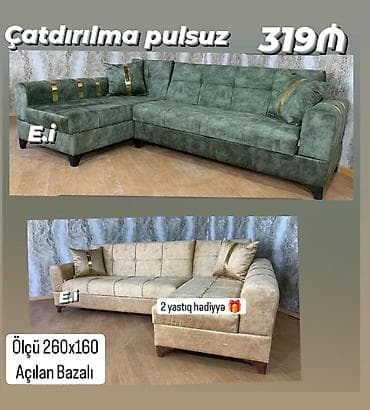 Künc Divan – 319 AZN - Rəng seçimi var - Ölçü: 260x160 - Açılan