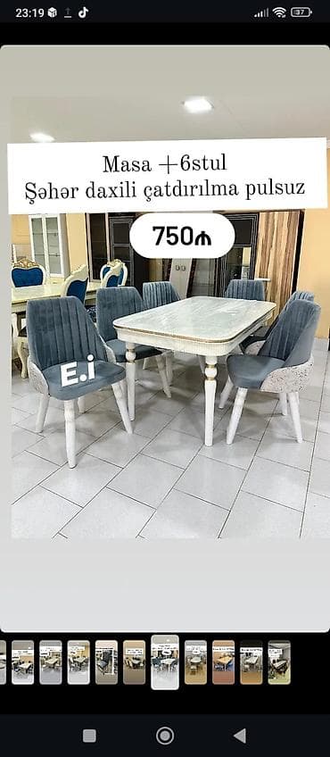 masa kafe: Mətbəx/Qonaq otağı üçün masa və 6 stul dəsti. - Dəst tərkibi: 1 ədəd — 1