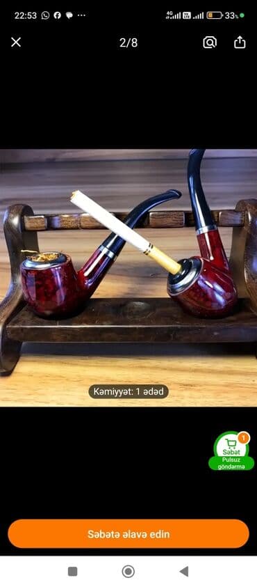 masin ucun qelyan: Klassik tərzli tütün borusu - Material: parlaq laklı ağac gövdə, qara — 2