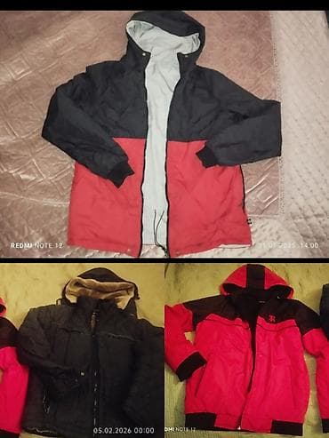 qaqa stili: 2 ədəd kişilər üçün qış gödəkçəsi dəsti 1) Qırmızı-qara kapüşonlu — 3