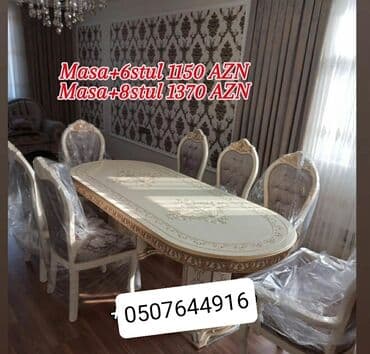 ders masaları: Qonaq otağı üçün, Yeni, Açılmayan, Dördbucaq masa, 6 stul — 3