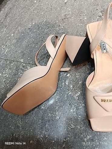 sendel: Bej rəngli qadın sandal/ayaqqabı - Model: açıq burunlu, kvadrat — 4