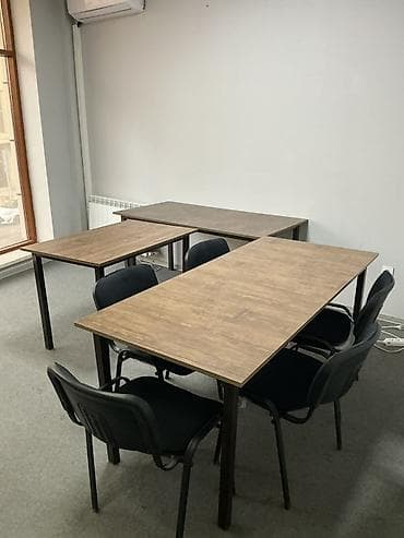 Ofis üçün masa və stul dəsti - Dördbucaq formalı, ağac teksturalı iş