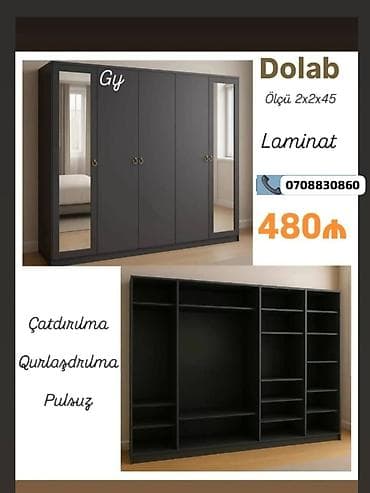 Dolablar: Dolab – laminat materialdan, ölçü: 2x2x45. - 4 qapılı dizayn, iki yan — 1