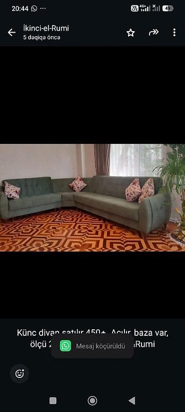 divan satisi: Künc divan satılır 450₼. Açılır, baza var, ölçü 2×3. Ünvan Neftciler — 1