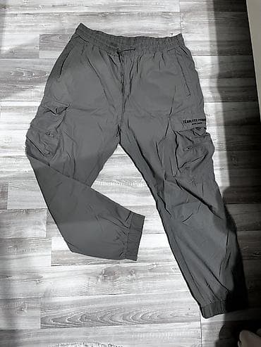 klon geyimi: Boz rəngli kişi cargo şalvarı - Model: Yüngül parça, idman/şəhər — 1