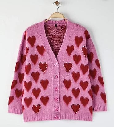 jordan jaket: Qadın kardiqanı – ürək naxışlı - Rəng: çəhrayı fon üzərində qırmızı — 5