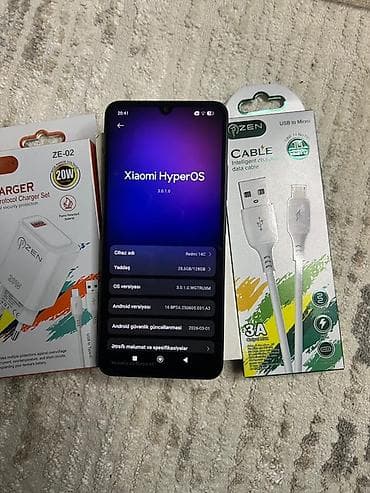 telefon satişi: Redmi 14C, 128 GB, rəng - Qara, Barmaq izi, Face ID — 2