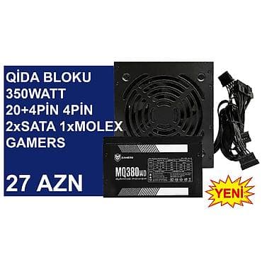 netbook satisi: Qida bloku “350Watt Gamers MQ380WD” ⭐350Watt 24pin 4pin 2xsata 1xmolex — 1
