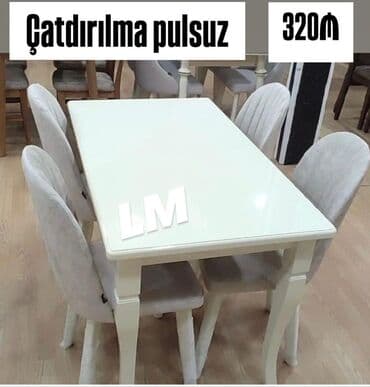 Mətbəx üçün, Yeni, Açılmayan, Dördbucaq masa, 4 stul