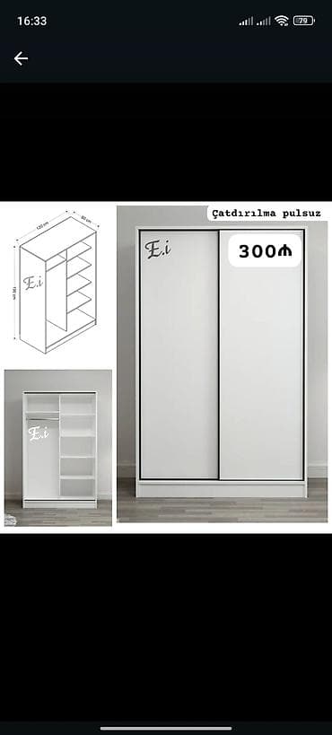 Açılan qapılı dolab - Ölçülər: hündürlük 180 sm, en 120 sm, dərinlik