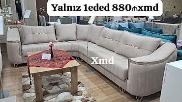 kreditle kunc divanlar: L‑şəkilli yumşaq künc divan - Rəng: açıq bej - Üslub: müasir, zərif — 1
