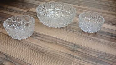 su qab: Qədimi temiz xrustal böyük meyve qabı ve iki ədəd konfet qabı — 4