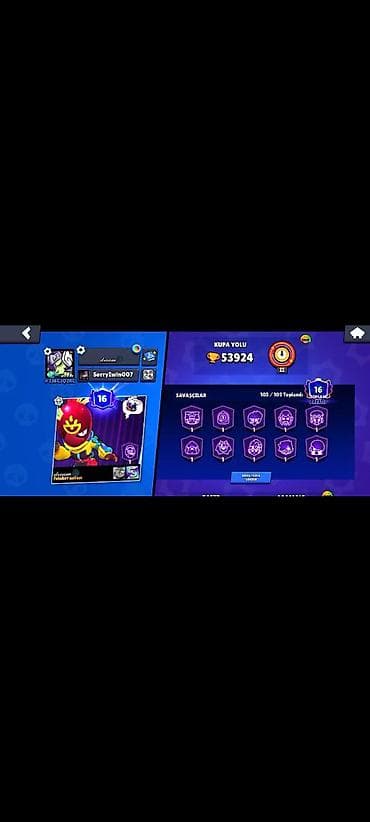 Köhnə brawl stars hesabı içində dəyərli və bahali skinlər var kupa