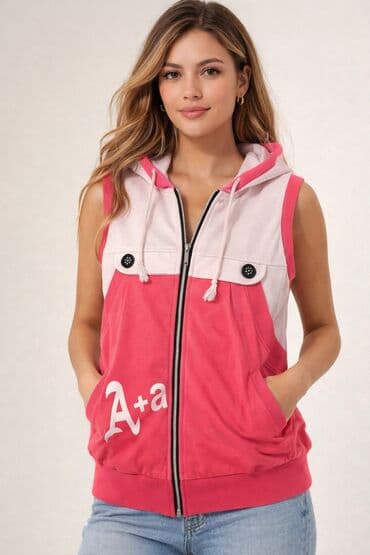 Donlar: Qolsuz kapüşonlu jilet - Rəng: açıq çəhrayı/ağ kombin, tünd çəhrayı — 1