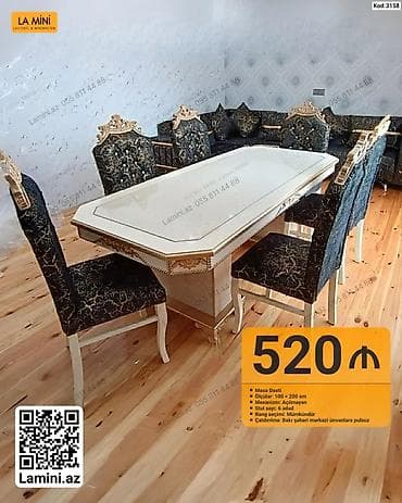 stol ustul: Masa Dəsti – Kod: 3158 - Ölçülər: 100 × 200 sm - Mexanizm: Açılmayan — 1