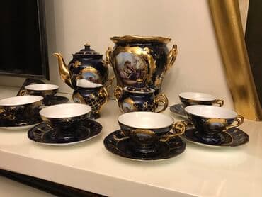 Çay dəsti, rəng - Göy, Farfor