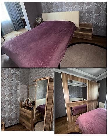 Двуспальная кровать, Трюмо, Тумба, Шкаф, Б/у