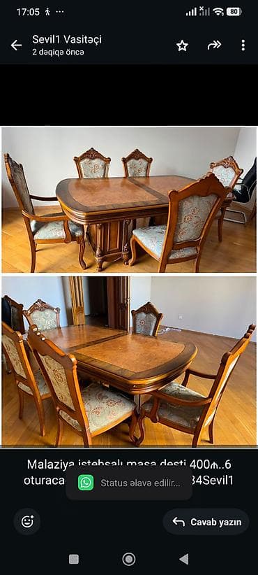 Malaziya istehsalı masa desti 400₼. 6 oturacaqlıdır.Ünvan — 1