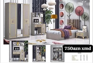embawood masalar: Nehir yataq otağı dəsti - Rəng: boz-qızılı detallarla modern dizayn - — 1