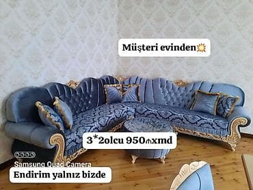 Künc divan dəsti – klassik barok üslubunda, açıq-göy və tünd-göy