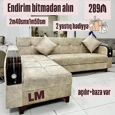 modern divan: Künc divan dəsti - Ölçü: 2 m 40 sm x 1 m 50 sm - Açılır mexanizmli — 1