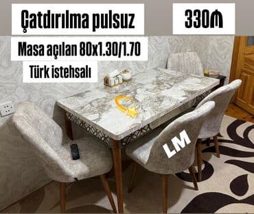 metbex masa: Mətbəx üçün, Açılan, Dördbucaq masa, 4 stul — 1
