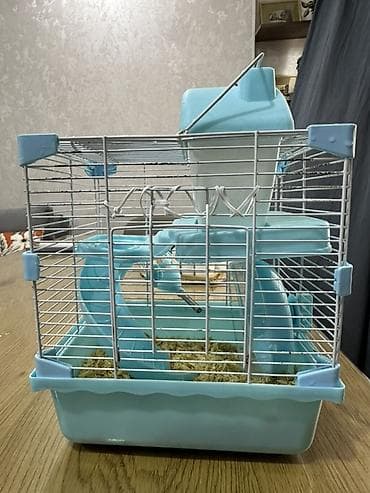 Heyvanlar üçün mallar: Hamster üçün iki mərtəbəli qəfəs – mavi/ağ Icinde bir eded hemster — 5