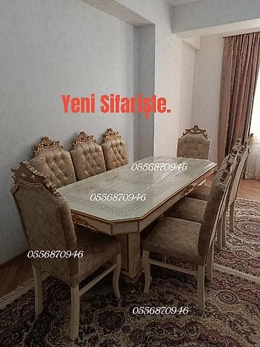 Qonaq otağı üçün, Yeni, Açılmayan, Kvadrat masa, 6 stul