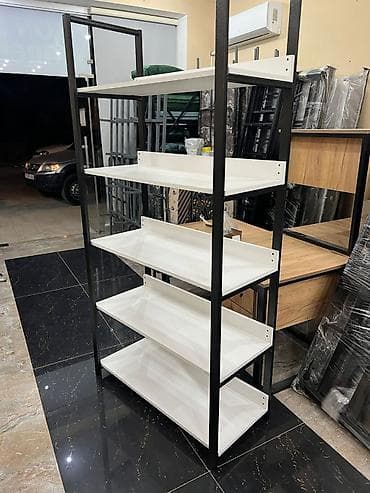 mini pec: Mağaza üçün metal rəf sistemi - Konstruksiya: Qara metal karkas, ağ — 2