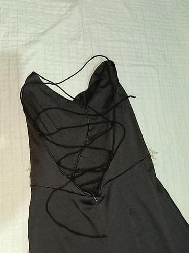 klyoş donlar: Qara şifon/saten effektli uzun ziyafət paltarı - Model: A-kəsim, yeri — 4