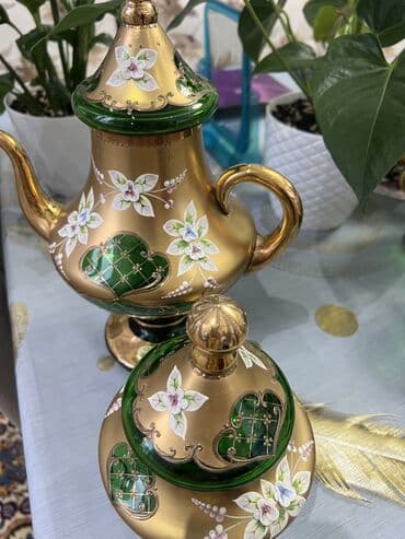 çay serviz: Çay dəsti, rəng - Yaşıl, Bohemia, 6 nəfərlik, Çexiya — 2