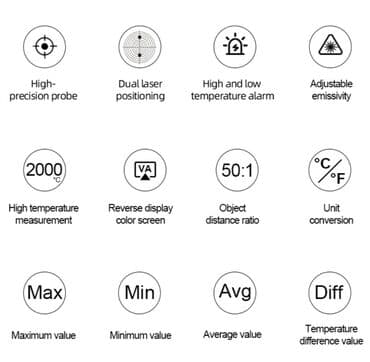 külək ölçən cihaz: Təmassız sənaye pirometri. Model: MESTEK IR-05B 📌 Funksiyaları: ● — 8