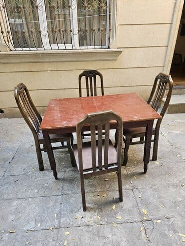 mətbəx stol stul islenmis: Qonaq otağı üçün, İşlənmiş, Açılan, Dördbucaq masa, 4 stul — 2