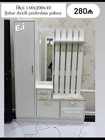 dəhliz dolabı: Yeni, 1 qapı, Güzgülü, Ağ, Digər material, Açılan, Düz dolab — 1