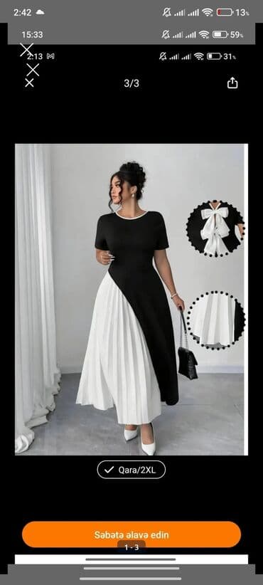 Qadın paltarı – qara-ağ, maxi uzunluq - Dizayn: Asimmetrik kəsimli