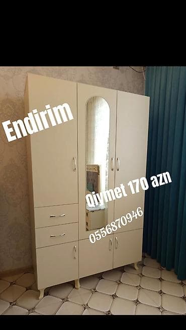 çekmece: Yeni, 3 qapılı, Güzgülü, Bej, Digər material, Açılan, Düz dolab — 4