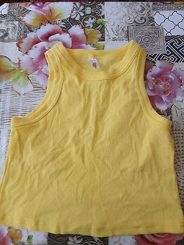 şort: Sarı rəngli qadın köynək-top (tank top) - Model: qolsuz, dairəvi — 1