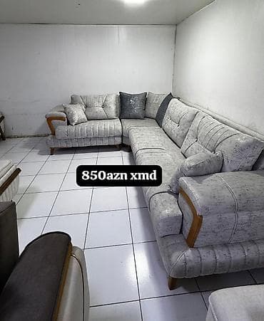 brand house electronics: Künc dəstli divan – 850 AZN - Rəng: Açıq boz, dekorativ tikişli - — 1