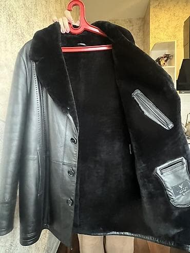 kurta: Kisi üçün qara rəngli təbii dəri kürk (shearling) palto - Material — 5