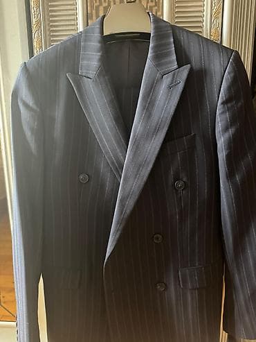 deniz geyimi: Kişi kostyumu – tünd boz rəngdə, incə şaquli zolaqlı klassik dəst — 4